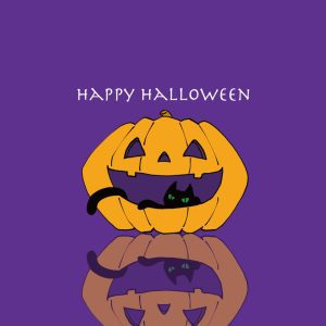 Happy Halloween,ハロウィン、待ち受け、ロック画面、ホーム画面、スマホ用、黒猫、かぼちゃ、壁紙